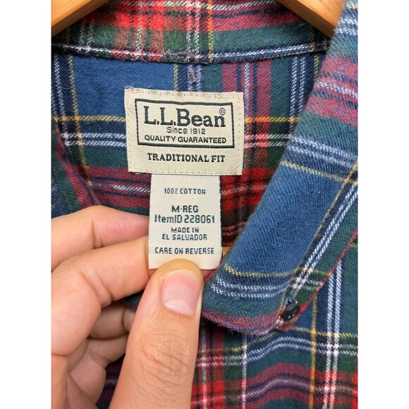 L.L.Bean Flannel Shirt Men’s Medium Traditional Fit Plaid Button Down Cotton - Picture 4 of 5